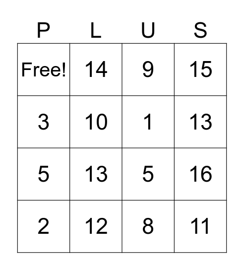 Addition Bingo! Bingo Card