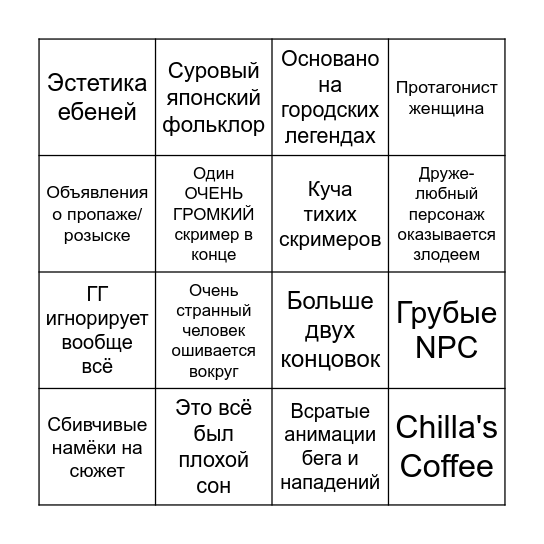 Chilla's Art Bingo Card