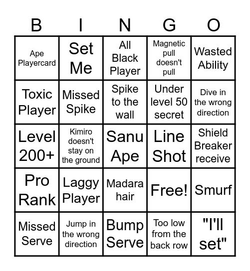 Untitled Bingo Card