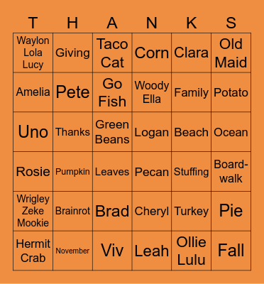 Thanksgiving Bingo Card