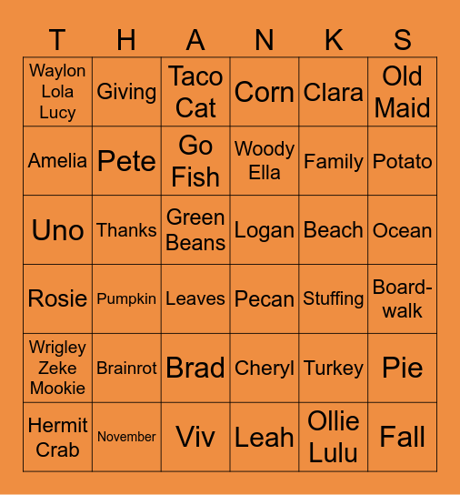 Thanksgiving Bingo Card