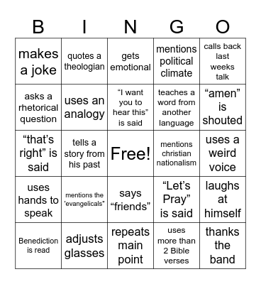 Service Bingo Card