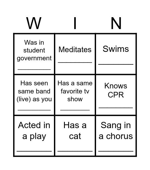 Find those who... (no repeat names!) Bingo Card