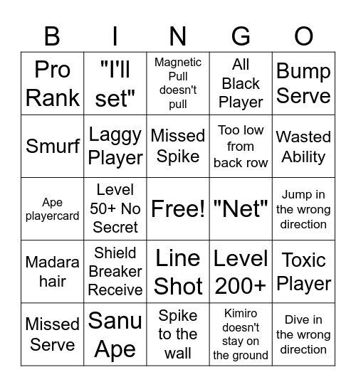 Untitled Bingo Card