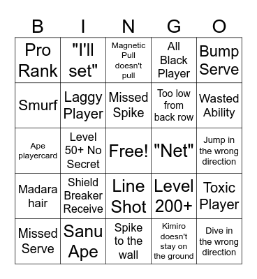 VBL Bingo Card