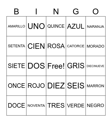 Spanish Colors Bingo Card