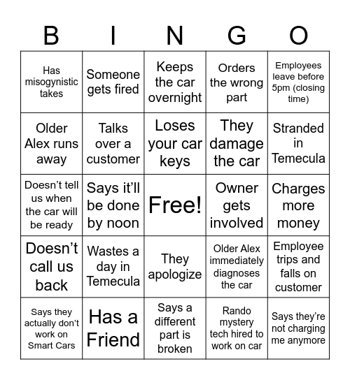 Alex & Alex Bingo Card