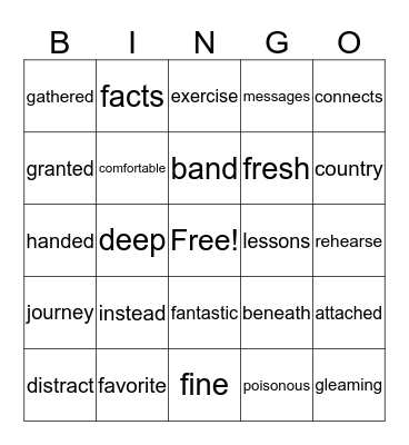 EOT Vocabulary Bingo Card