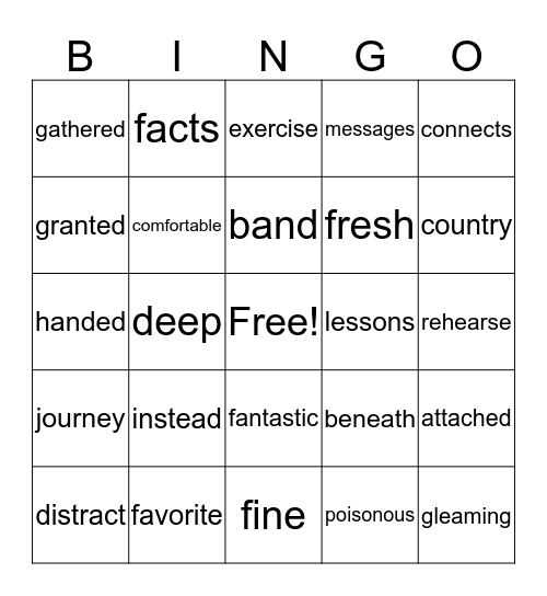 EOT Vocabulary Bingo Card