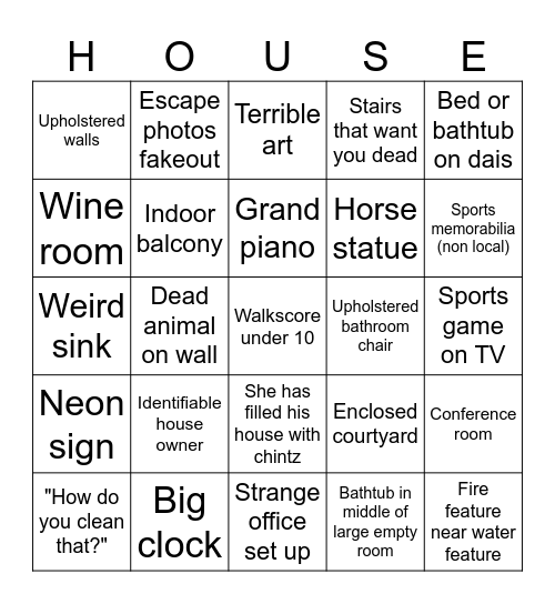 Zillow Bingo Card