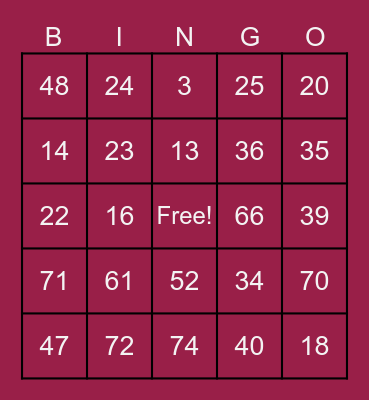 HTHS Senior Bingo! Bingo Card