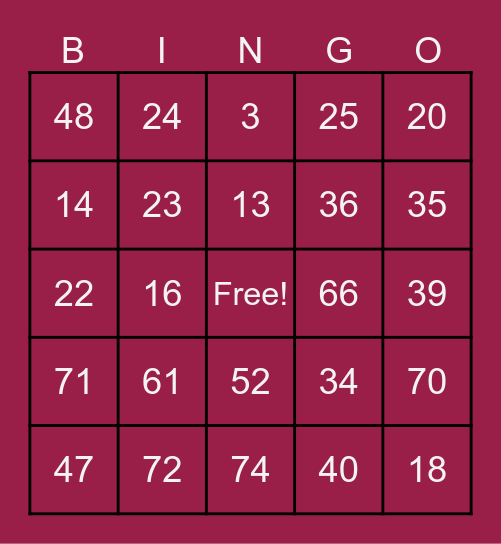 HTHS Senior Bingo! Bingo Card