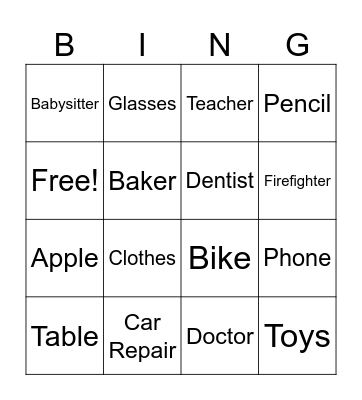 Goods & Services Bingo Card