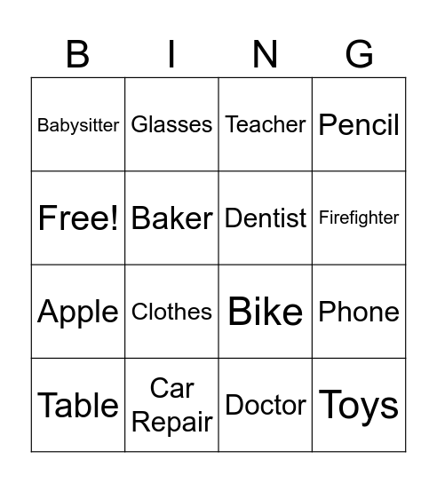 Goods & Services Bingo Card
