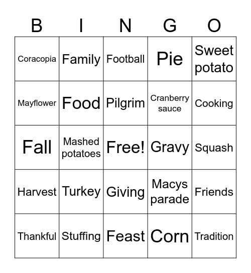 Friendsgiving Bingo Card