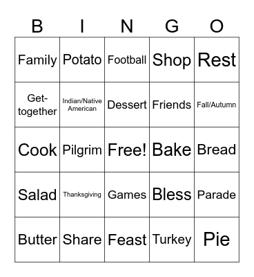 ASL Thanksgiving Bingo Card