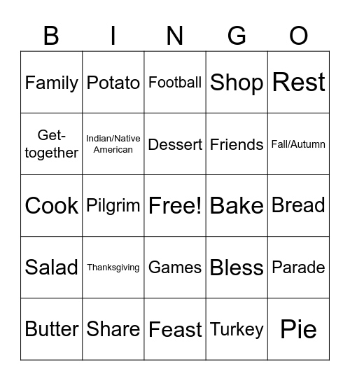 ASL Thanksgiving Bingo Card