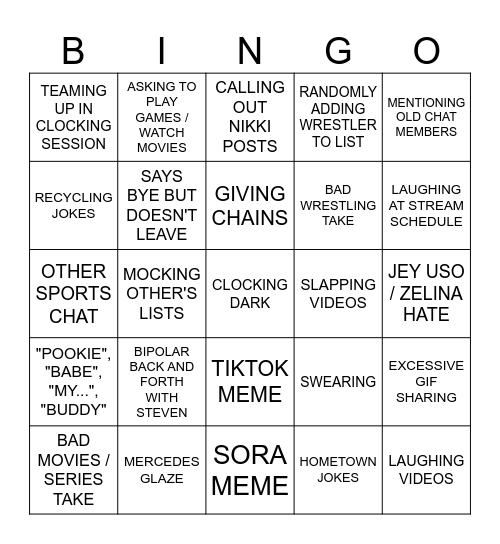 AJ AND AKRA Bingo Card