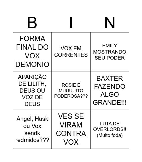 FINALE Bingo Card