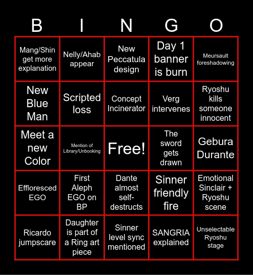 Canto 9 Bingo Card