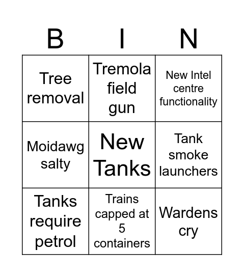 Foxhole 1.0 Devstream Bingo Card