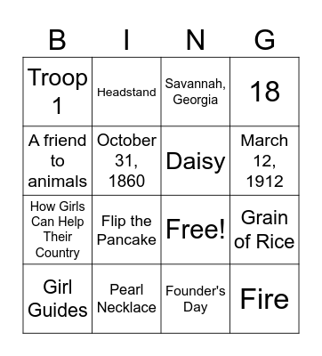 Juliette Gordon Low Bingo Card