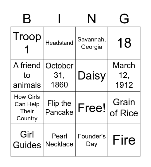 Juliette Gordon Low Bingo Card