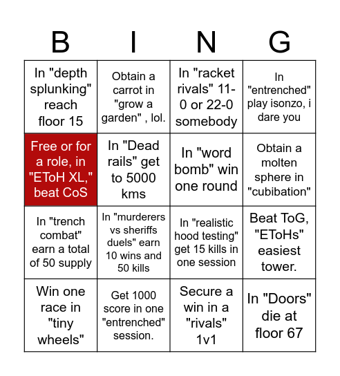 Roblox Olympics Bingo Card
