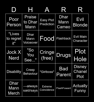 Dharry Mann Bingo Board Bingo Card
