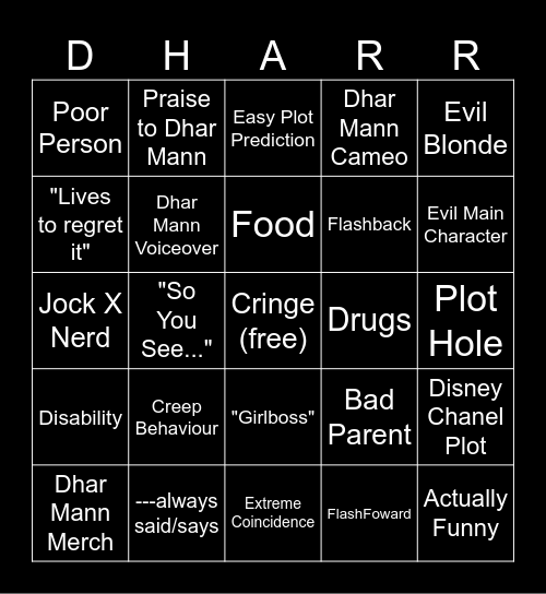 Dharry Mann Bingo Board Bingo Card