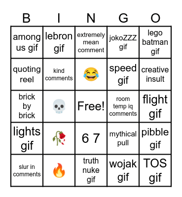 REELS COMMENTS BINGO Card