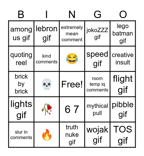 REELS COMMENTS BINGO Card