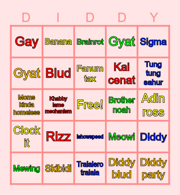 Diddy Blud Bingo! Bingo Card