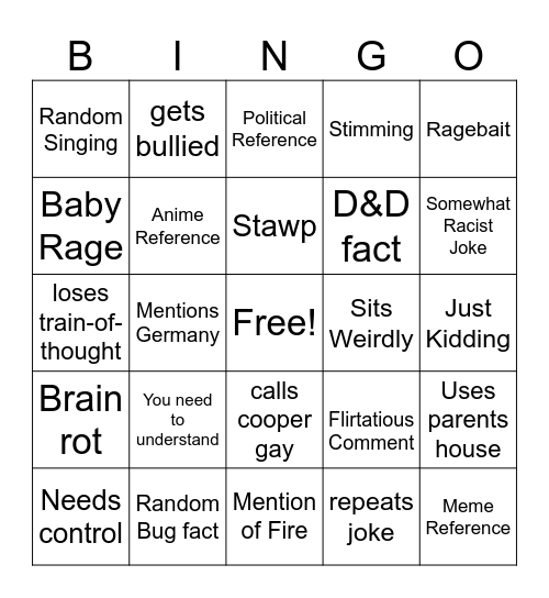 Fringo Bingo Card