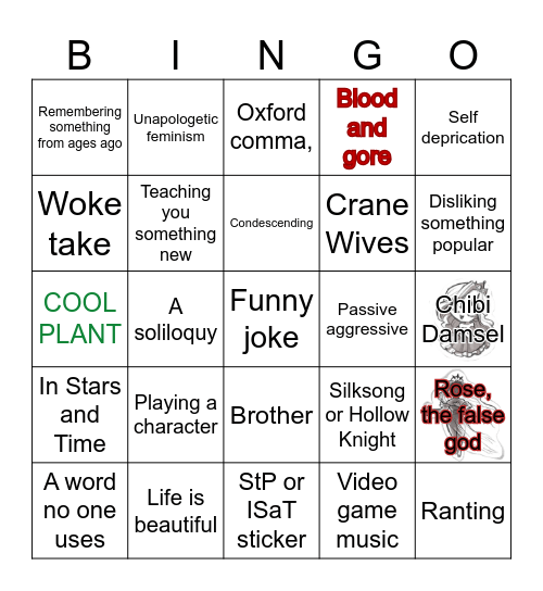 Rose's personal Bingo Card