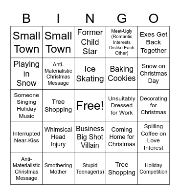 Hallmark/Lifetime Christmas Movie Bingo Card