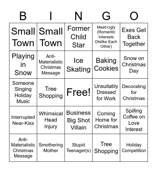 Hallmark/Lifetime Christmas Movie Bingo Card