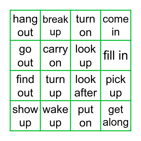 Phrasal bingo Card