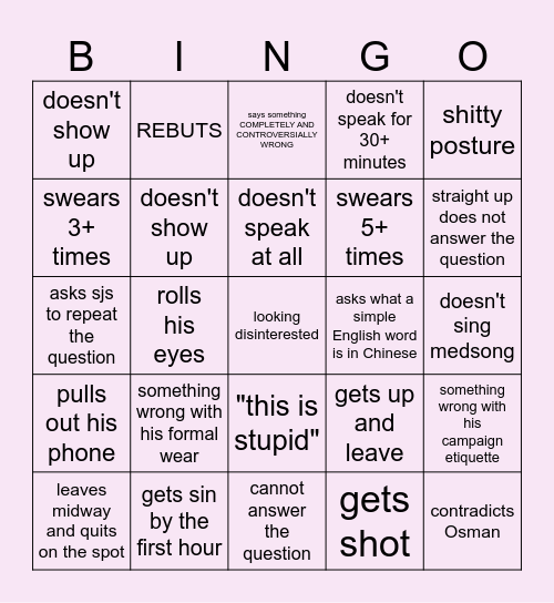 doesnt need be perfect Bingo Card