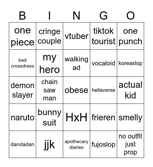 holmat 25 mainstream Bingo Card