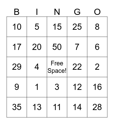 Order of Operations Bingo Card
