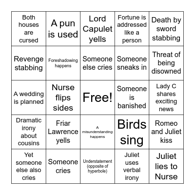 Romeo & Juliet Act III Bingo Card