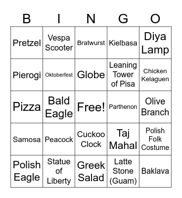 International Thanksgiving Bingo Card