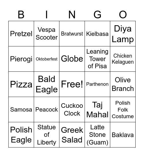 International Thanksgiving Bingo Card