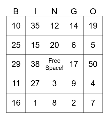 Order of Operations Bingo Card