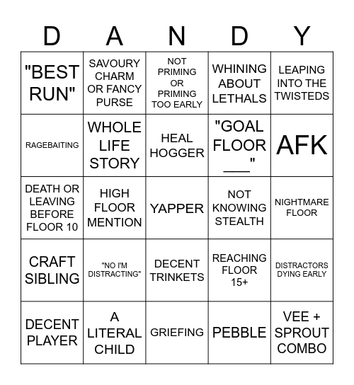 DANDYS WORLD BINGO Card