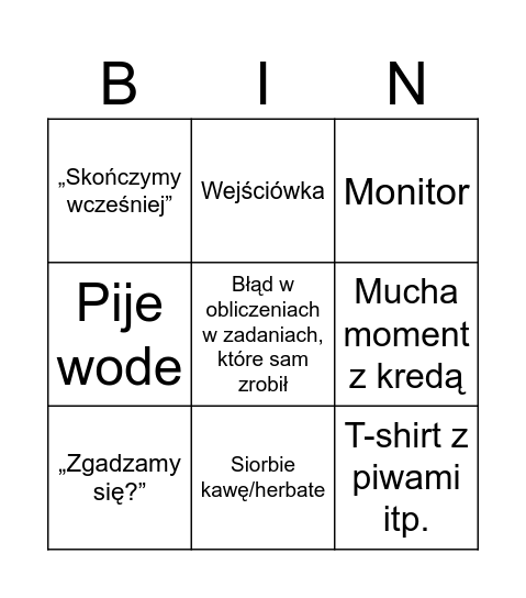 Matma Bingo Card
