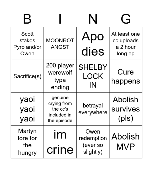 Ep 8 predictions Vampires smp Bingo Card