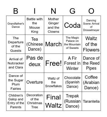 Nutcracker Bingo Card