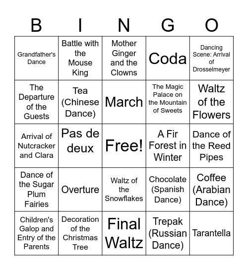 Nutcracker Bingo Card